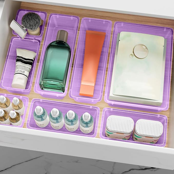 12-Piece Drawer Organizer Set, 4 Sizes Versatile Plastic Vanity Organizer - Image 7