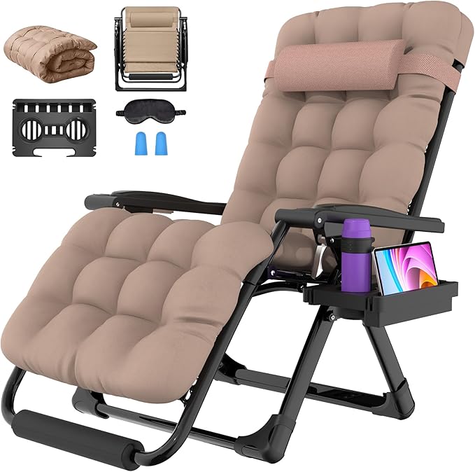 Suteck Oversized Zero Gravity Chair, 29In XL Outdoor Recliner Chair w/Removable Cushion&Headrest, Camping Lounge Chair w/Upgraded Lock&Footrest, Reclining Patio Chairs for Indoor Outdoor,500LBS by Suteck