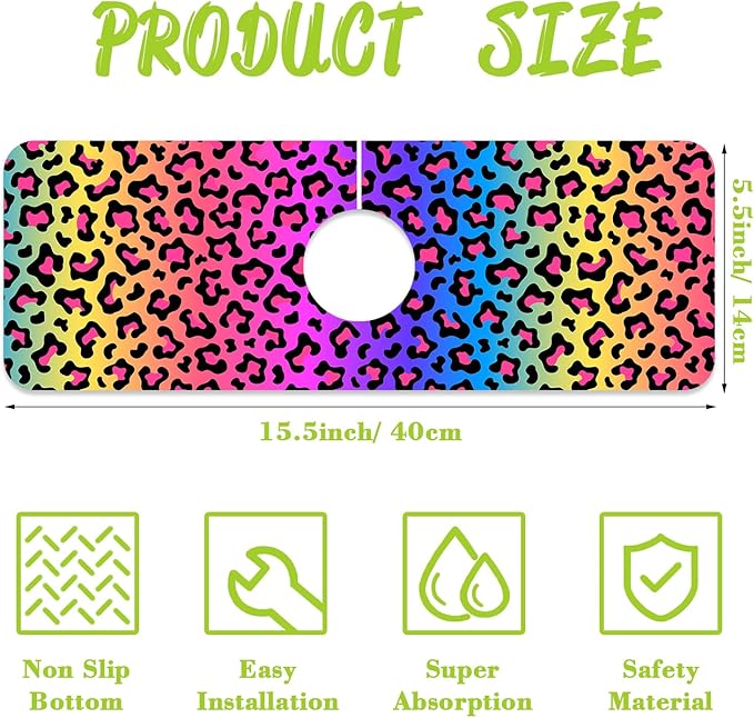 Sink Faucet Absorbing Mat Rainbow Colored Leopard Print Sink Splash Guard - Image 2