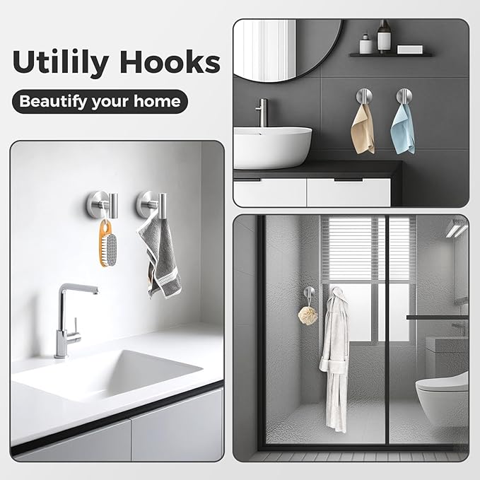 Shower Hooks for Inside Shower, No-Drill Removable&Reusable Towel Hooks for - Image 5