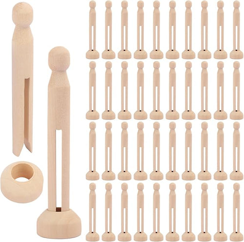 120 PCS Wood Doll Pins, Unfinished Doll Clothespins, Wood Clothespins and Stands by GNIEMCKIN
