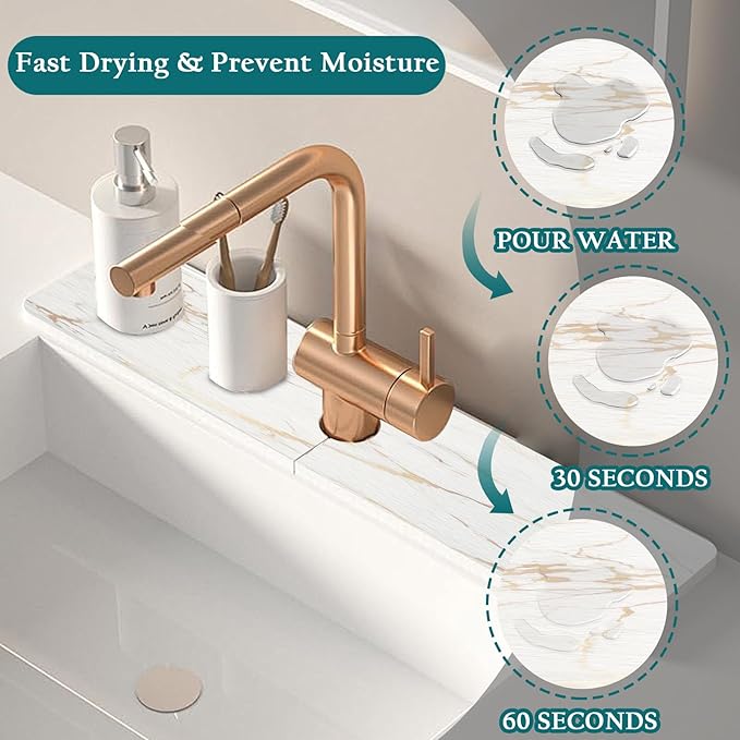 Mrcrypos Stone Faucet Mat for Kitchen Sink, 15.7" Fast Drying Sink Splash Guard - Image 2