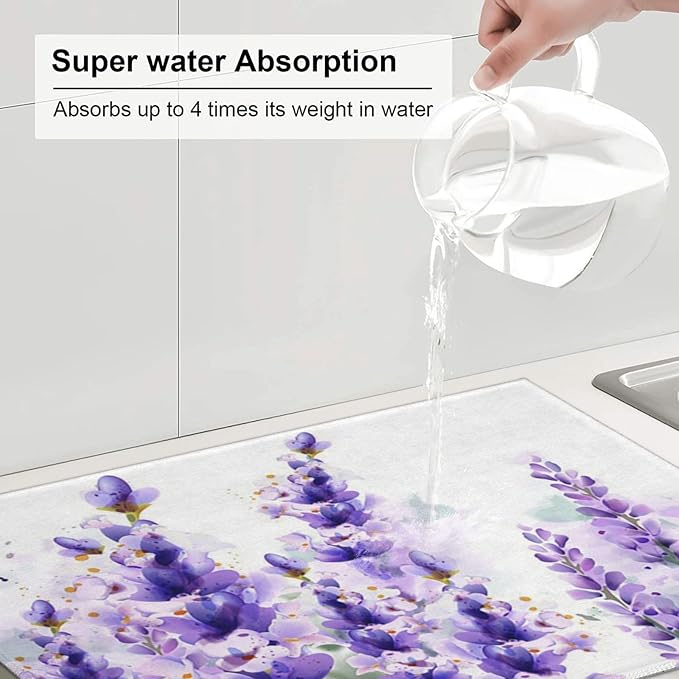 Absorbent Dish Drying Mat For Kitchen Counter, Lavender Microfiber Dish Drying - Image 5