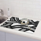 Black and White Abstract Curved Dish Drying Mats, Washable Reversible Foldable - Image 3