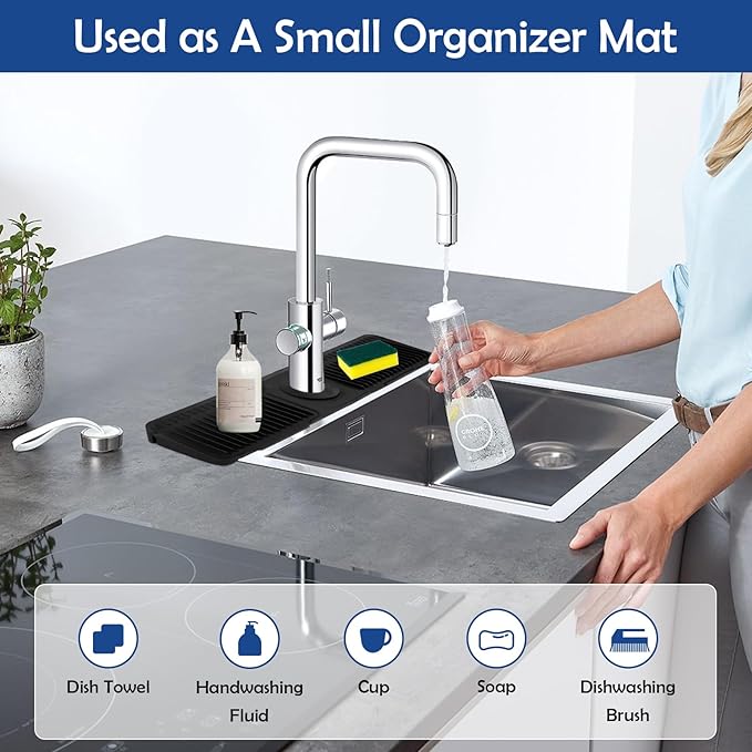 24"Longer Silicone Faucet Mat For Kitchen Sink Splash Guard -7° Slope Snap - Image 7