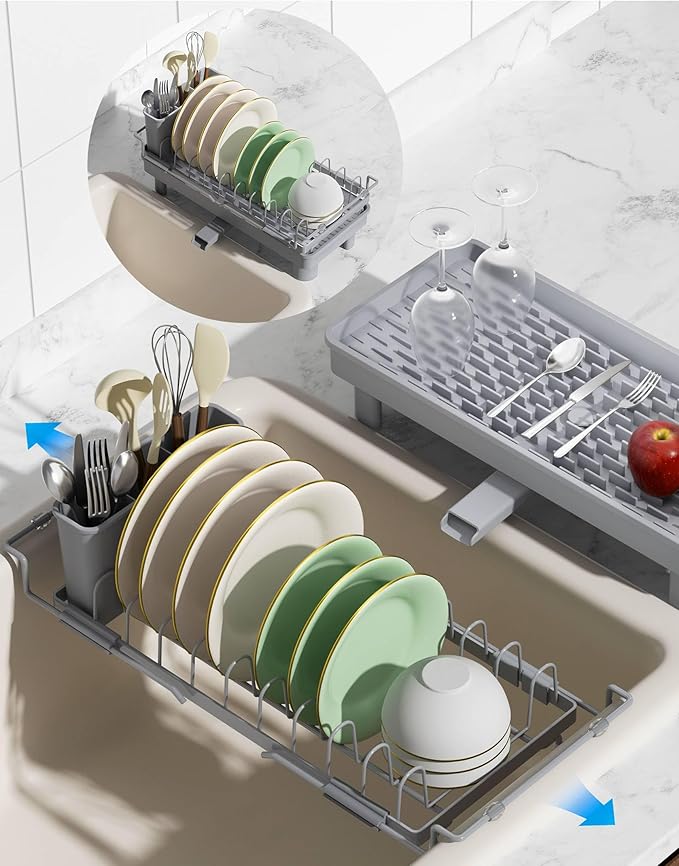 Nacial 2-in-1 Small Dish Drying Rack Fits 14''–21.8'' Sink, Dish Drainers by NacialPromise-Consumersfirstalways