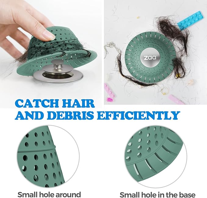 zaa Bathtub Drain Hair Catcher, Premium Silicone Collapsible 2 Pack Drain - Image 4