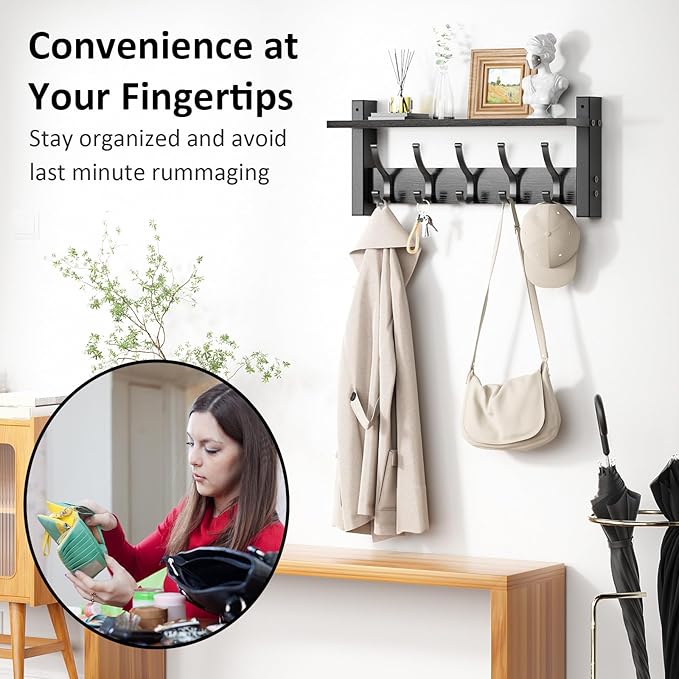 Coat Rack Wall Mount with Shelf, 17.1 Inch Coat Hanger Walls Mounted, Hat Rack - Image 5