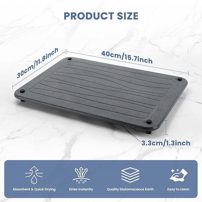 Stone Dish Drying Mats for Kitchen Counter 15.7"x 11.8" Quick Dry Stone Drying - Image 4