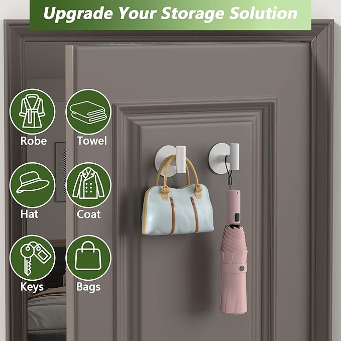 Heavy Duty White Towel Hooks, Stainless Steel Adhesive Coat Hooks - Image 8
