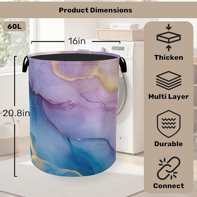 Blue Pink Marble Laundry Basket - Image 2