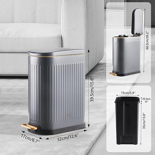 Slim Bathroom Trash Can with Soft Close Lid Stainless Steel Garbage Can Step - Image 3