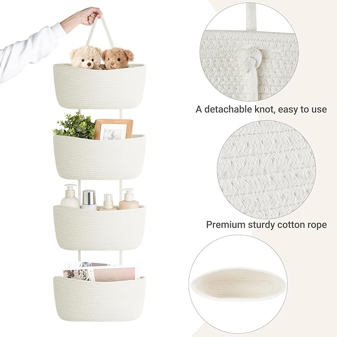 Dahey Over The Door Hanging Basket 4-Tier Woven Boho Wall Mounted Storage - Image 5