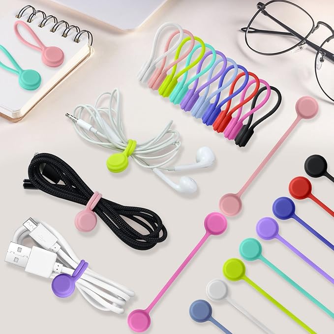 Motiloo 8 Colors-48 Pack Reusable Magnetic Cable Ties Silicone Magnetic Cable - Image 7