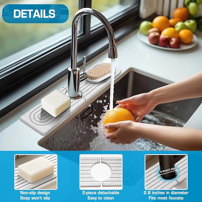 White Diatomite Faucet Mat, Fast-Drying Stone Sink Tray&Splash Guard - Image 4