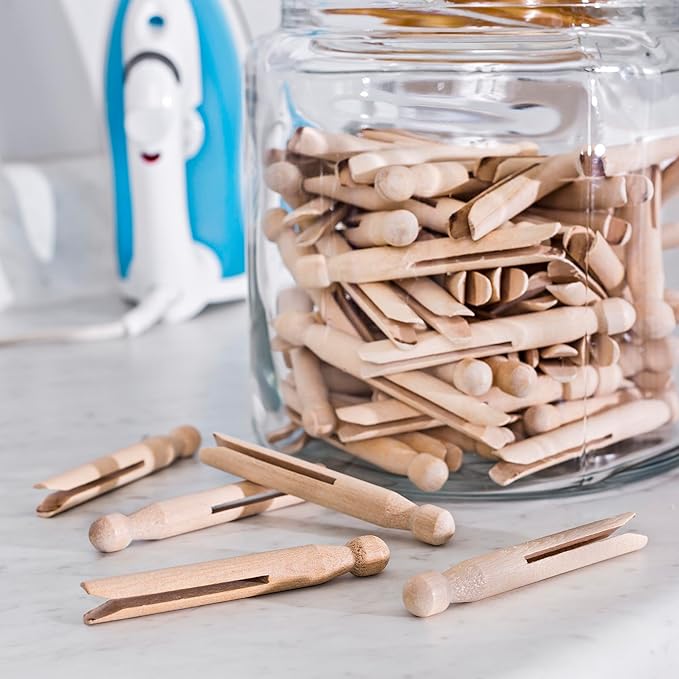 Honey-Can-Do 100 Pack Round Birch Wood Clothespins, Durable Wood Clips - Image 2