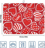 Valentines Day Dish Drying Mat for Kitchen Counter Red Polka Dot Stripe Love - Image 2