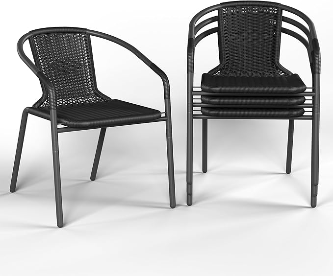 Amopatio Outdoor Dining Chairs Set of 4, Stackable Patio Chairs, Rattan Wicker Patio Chairs Set of 4, Bistro, Garden, Yard, Porch, Black by Amopatio