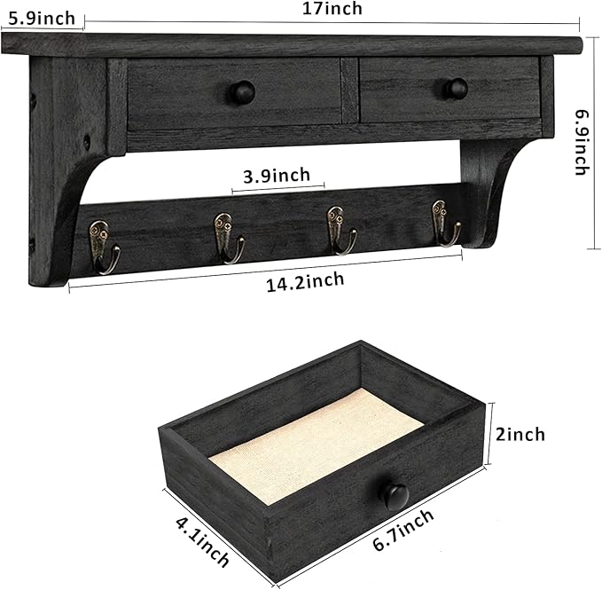Emfogo Wood Coat Hooks Wall Mounted, Rustic Style - Image 6