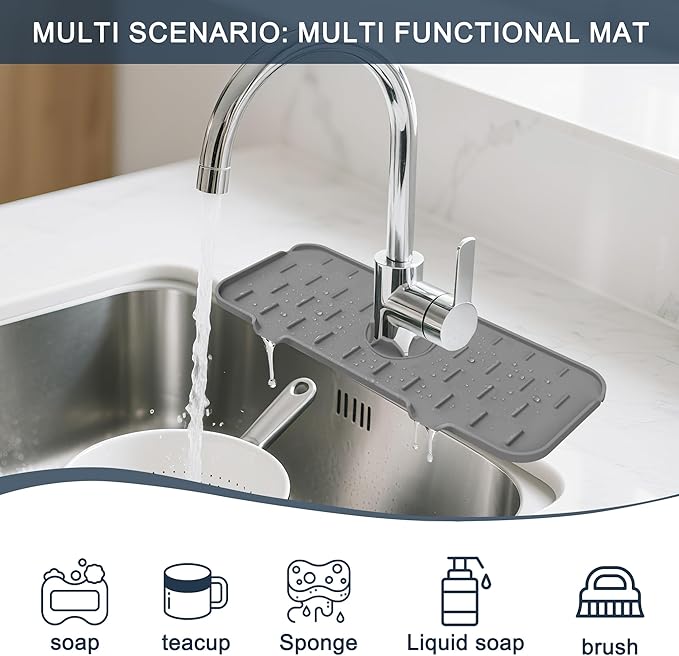 Kitchen Faucet Sink Splash Guard, Silicone Water Catcher Mat – Sink Draining - Image 3