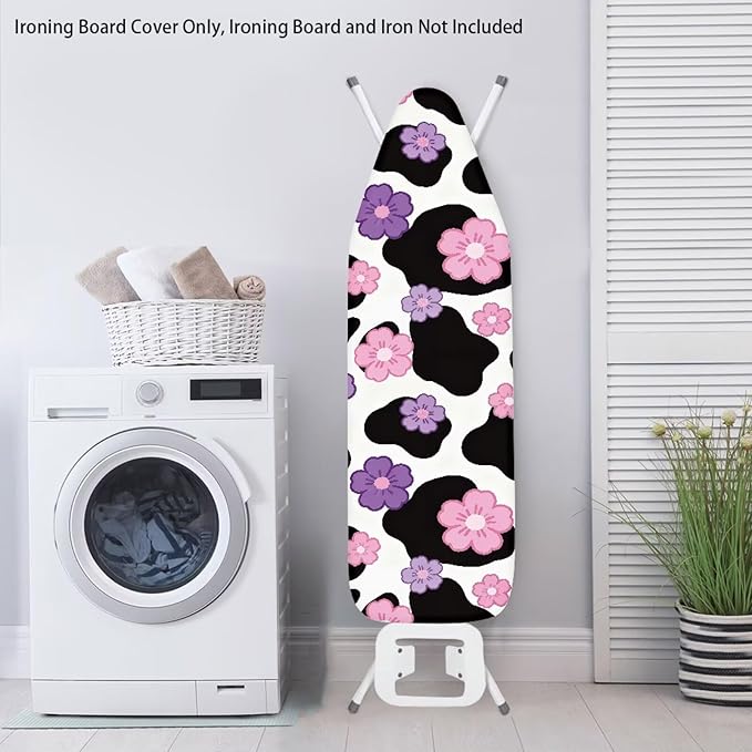 Pink Flower Cow Print Ironing Board Cover Soft Stain Resistant Ironing Board - Image 3