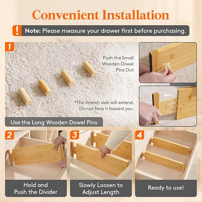 Lifewit 5" High 8 Pack Bamboo Drawer Dividers 45-55cm/17.5-22" Adjustable - Image 6