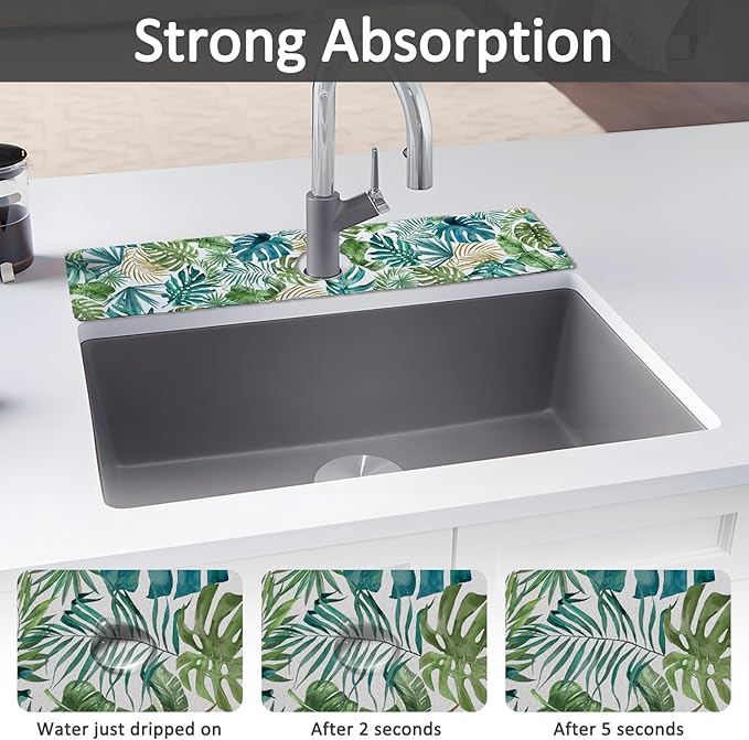 24" X 5.5" Kitchen Sink Splash Guard Faucet Mat Leaf Super Absorbent Fast - Image 3