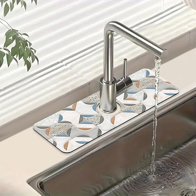 Ceramic Wall Tiles Sink Splash Guard Faucet Mat Moroccan Graphics Super by Unknown