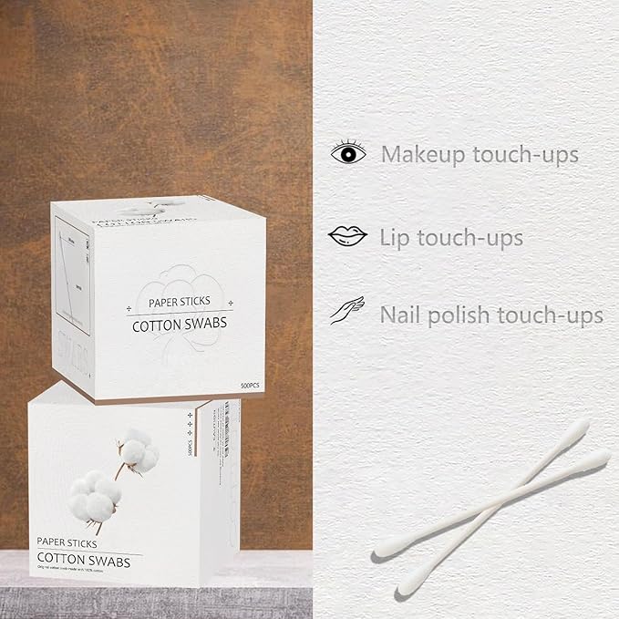 Cotton Swabs with Paper Sticks 1000ct, Double Round Cotton Buds - Image 2