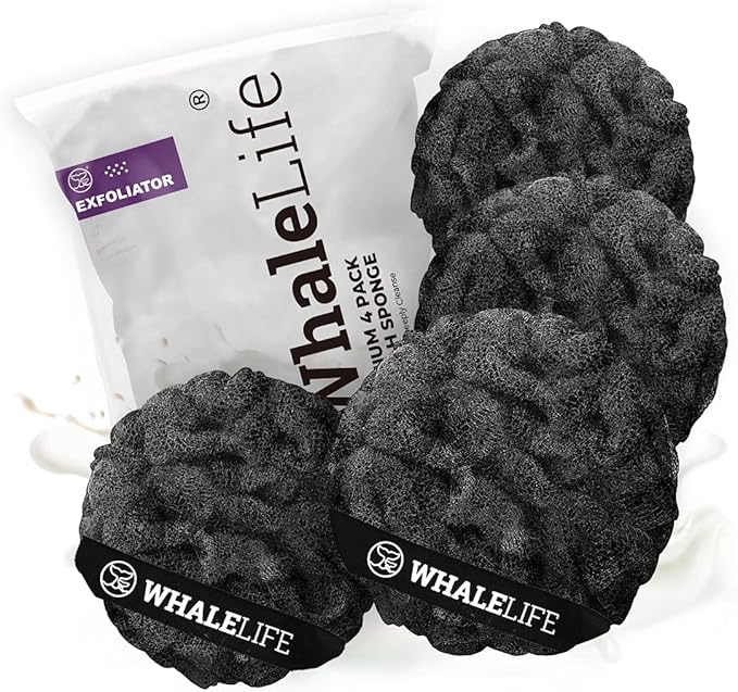 Loofah Sponge Bath Sponge for Women Men 4 Pack by WhaleLife