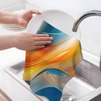 Orange Blue Kitchen Dish Towels Set of 4, Soft Absorbent Marble Decorative Tea - Image 3