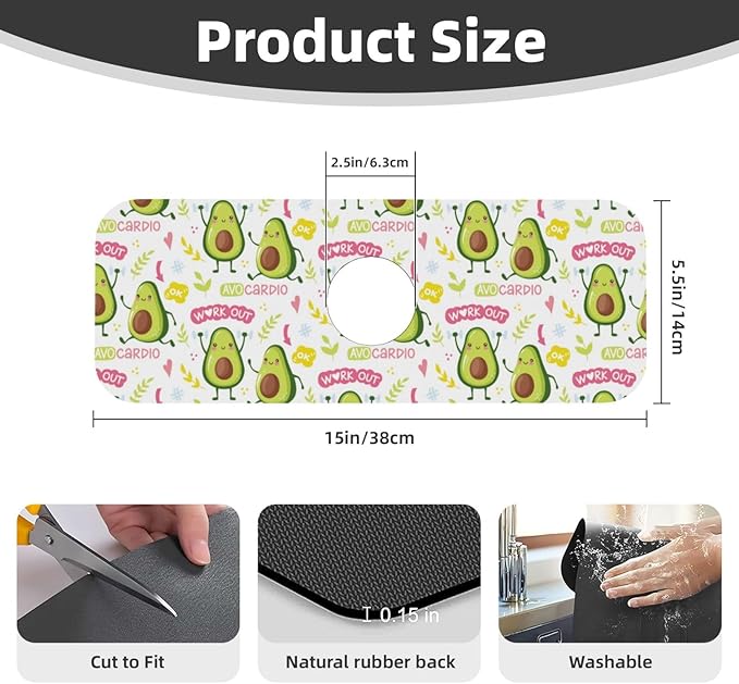 Cute Green Avocado Avocados Kawaii Kitchen Sink Splash Guard Faucet Mat Super - Image 2
