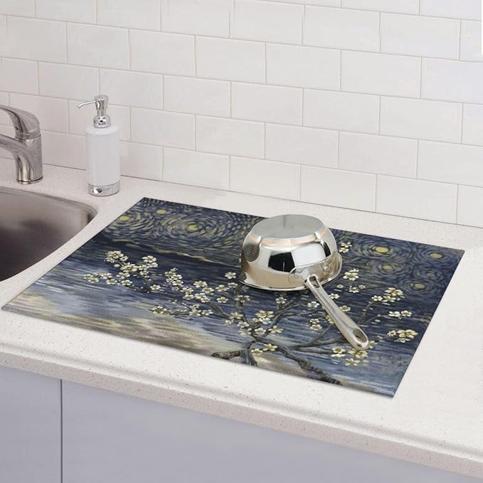 Flowers Dish Drying Mat for Kitchen Counter Decor 18x24 Inch Floral Absorbent - Image 7