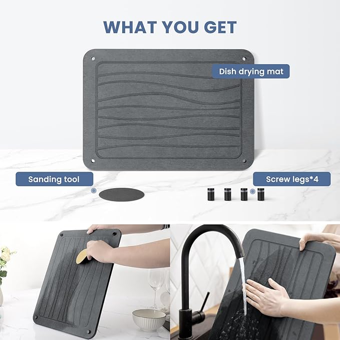 Stone Dish Drying Mats for Kitchen Counter 15.7"x 11.8" Quick Dry Stone Drying - Image 5