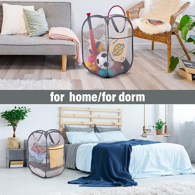 BATTOO 3 Pack Collapsible Laundry Basket Strong Mesh Pop Up Laundry Hamper - Image 6