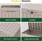 DRATO 45 Gallon Deck Box, Outdoor Storage Box for Patio Furniture, Patio Cushions, Gardening Tools, Pool Supplies 480lbs Weight Capacity,Waterproof Resin Storage Boxes (Light Brown, 45Gal) - Image 6