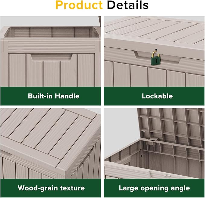 46 Gallon Outdoor Deck Box, Lockable Waterproof Outdoor Storage Boxes For Garden Tools,Indoor Cushions,Accessories Outside Storage Resin Weatherproof Container(Grey) - Image 3