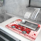 Valentine's Love Truck Dish Drying Mat, Valentine Red Gnomes Dish Drying Mat - Image 5