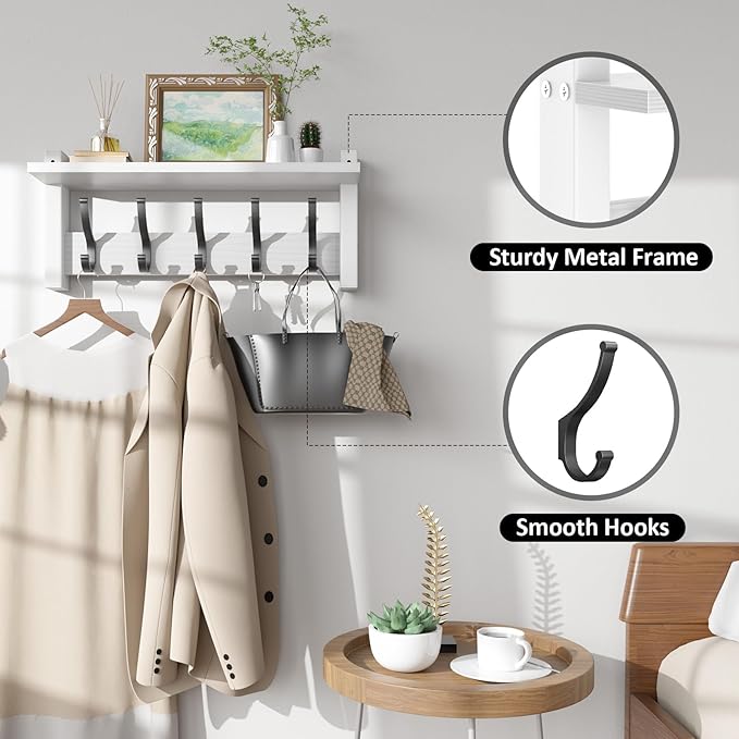 Coat Rack Wall Mount with Shelf, 17.1 Inch Coat Hanger Walls Mounted, Hat Rack - Image 3