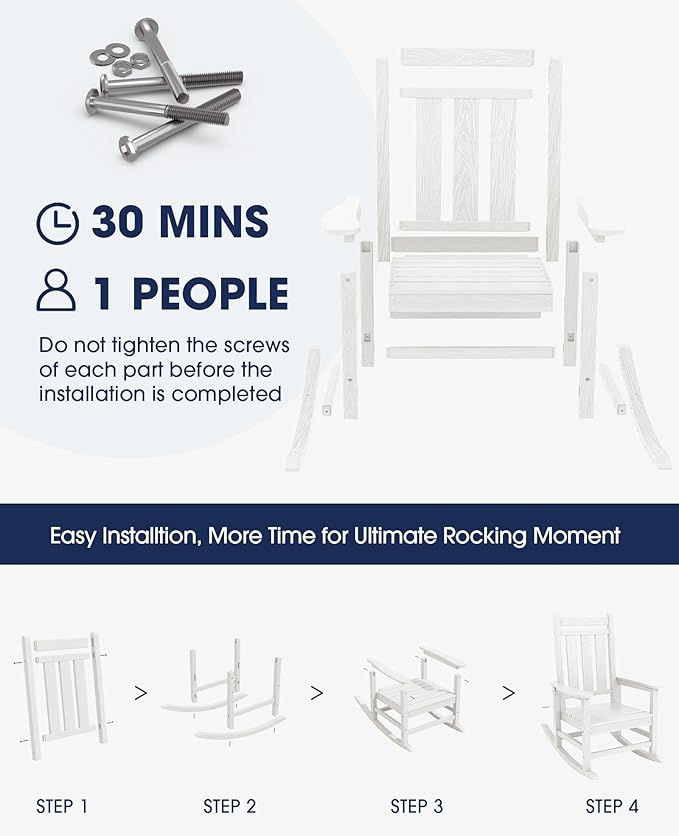 KINGYES Oversized Outdoor Rocking Chair Set of 8, All-Weather Patio Rocking Chairs for Porch, HDPE Outdoor Patio Rockers with High Back & Wide Seat for Garden, Lawn, White - Image 6