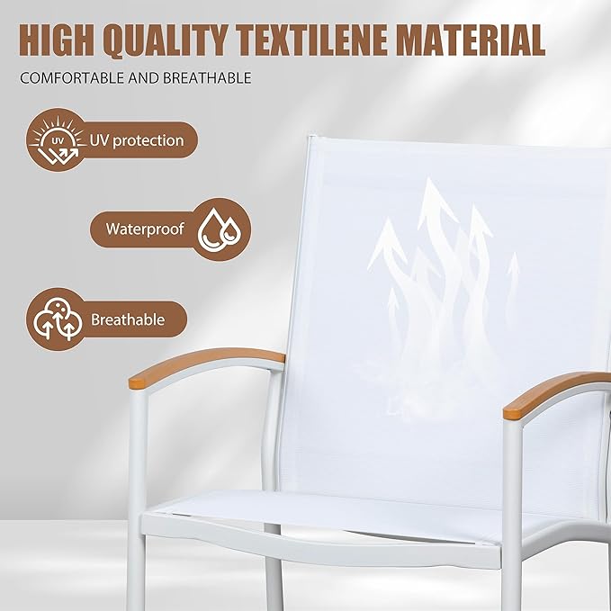 Shintenchi 3 Piece Outdoor Rocking Bistro Set, Textilene Fabric Small Patio Furniture Set, Front Porch Rocker Chairs Conversation Set with Table for Lawn, Garden, Balcony, Poolside (White) - Image 3
