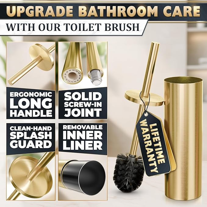 Gold Toilet Brush and Holder Set - Image 3