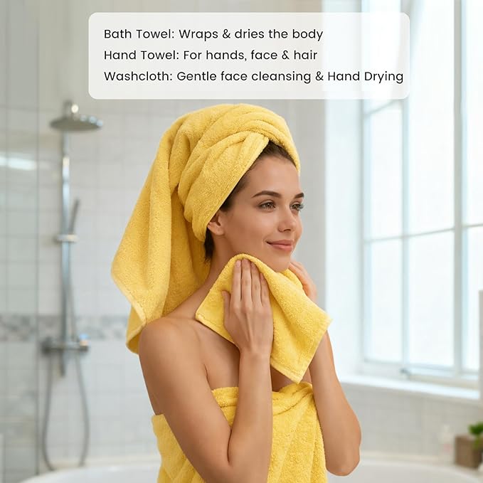 SEMAXE Yellow Bath Towel Set, 100% Cotton Absorbent Bathroom Towels - Image 7