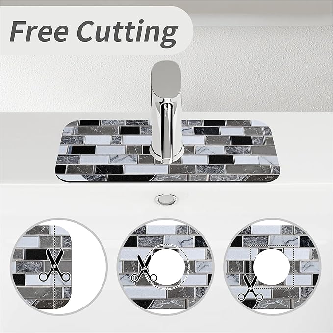 Kitchen Sink Splash Guard，White-black gray tiles Faucet Mat Sink Gadgets-Super - Image 5