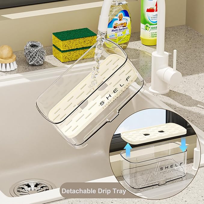 Sponge Holder for Kitchen Sink, Countertop Sink Caddy for Sponges, Brush & - Image 4