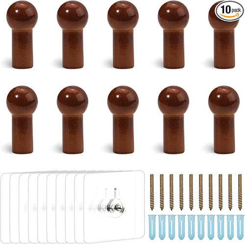 10Pcs Wood Wall Hooks, Natural Wooden Coat Hooks Wall Mounted, Rustic by Realand