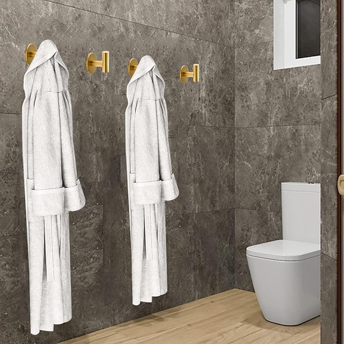 Vuzvuv Adhesive Brushed Gold Hooks, SUS304 Stainless Steel Self-Adhesive Towel - Image 4