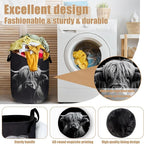 Highland Cow Laundry Basket, Foldable Waterproof Black Laundry Hamper Tote Bag - Image 4