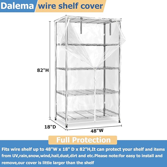Waterproof Shelf Cover,Durable Dustproof Storage Wire Rack Covers,Outdoor Shelving Covers for Wire Shelves with Zipper 48''x18''x82'',Clear,Cover Only - Image 3