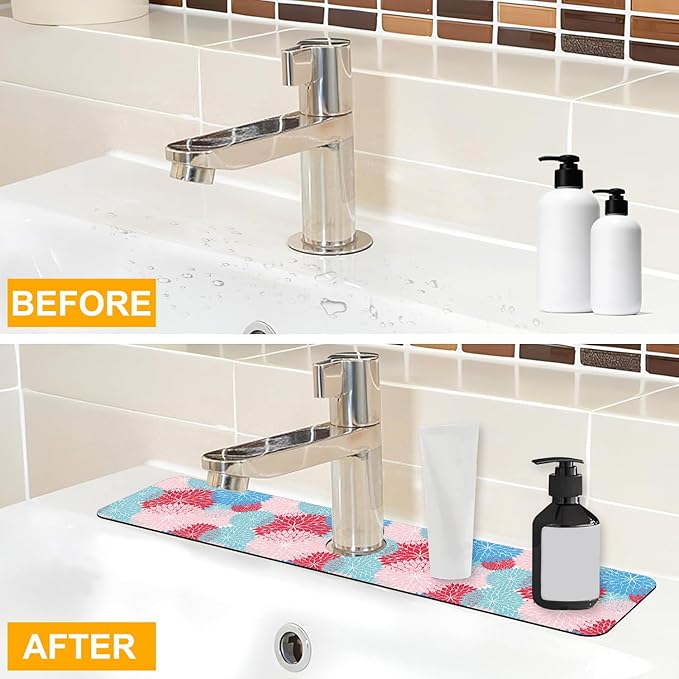 2 Pack Abstract Flowers Sink Splash Guard Faucet Mat Vintage Floral Super - Image 6